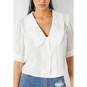 Missguided Exaggerated Collar Button-Front Blouse In White Size 8